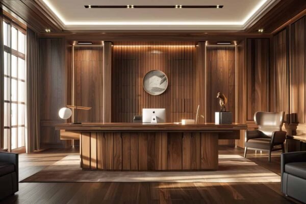 View of Trendy Wooden Wall Designs for a Modern Office - Dezinespace